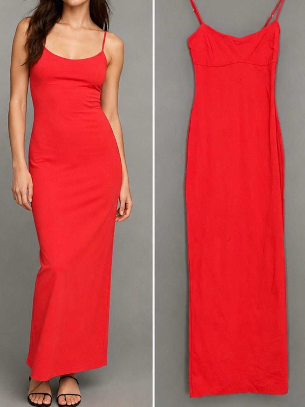 Bershka Red Strappy Bodycon Maxi Dress Women’s S US 4 Y2K Minimalist